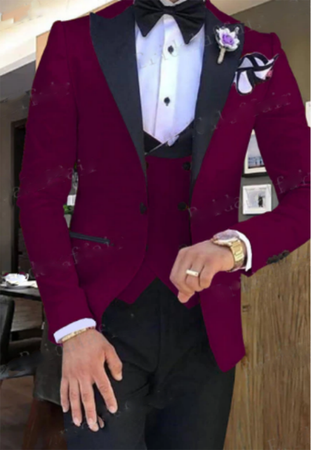 Pink With Black Lapel Suits for Men Made Terno Slim Groom Custom 3 Piece.