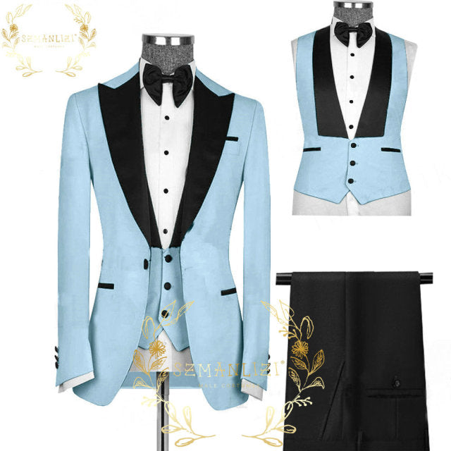 Mens Wedding Suits Italian Design Custom Made Tuxedo Jacket 3 Piece.