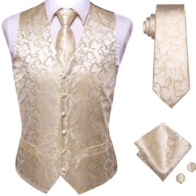 Silk Necktie Set Men Vests With Hankerchief Cufflinks Floral Paisley.