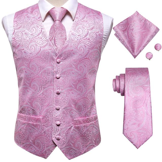 Silk Necktie Set Men Vests With Hankerchief Cufflinks Floral Paisley.
