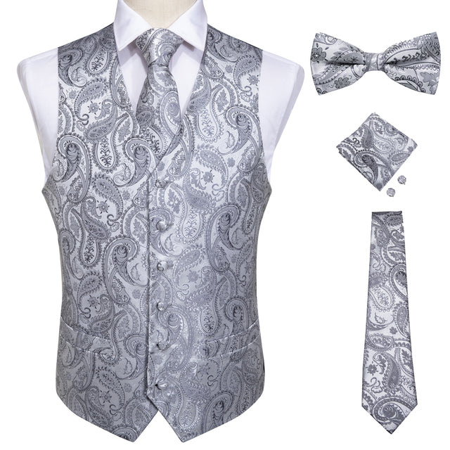 New Teal Green Paisley 100% Silk Formal Dress Vest Men Tie Brooch Pocket Square Set.